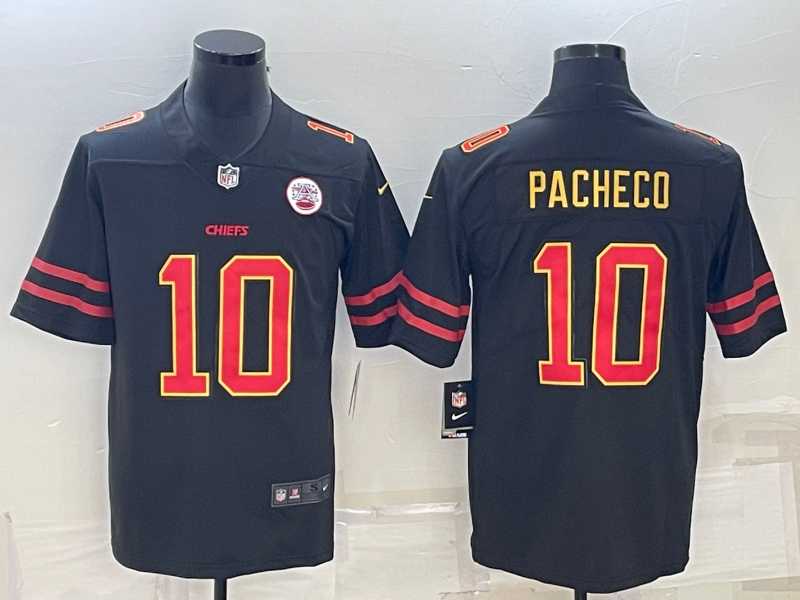 Mens Kansas City Chiefs #10 Isiah Pacheco Black Red Gold Vapor Untouchable Limited Stitched Jersey